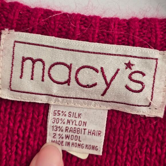 Macy’s Henley Sweater Red Sz M Silk Rabbit Hair Soft Cozy Y2K coquette soft girl - Picture 4 of 9